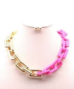 Half Matt Colored  Chain Necklace Pattern NB700145 FUSHIA